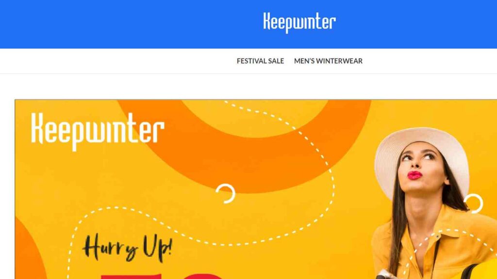 Keepwinter.com homepage displaying winter wear, gadgets and travel accessories
