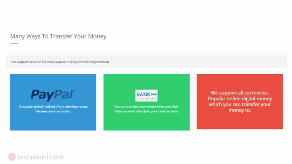 Star-click offer three ways to transfer money