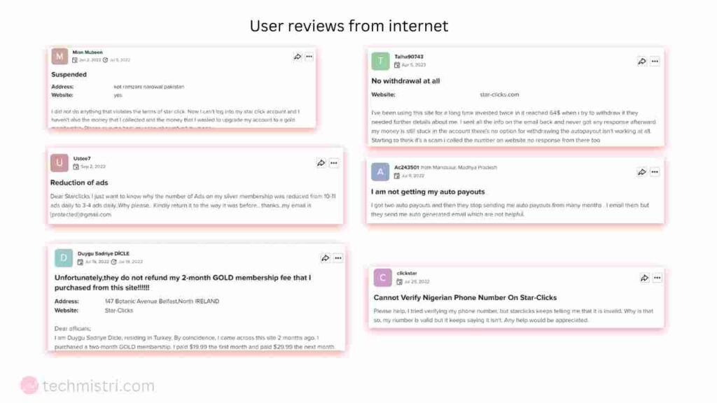 Star-click user reviews