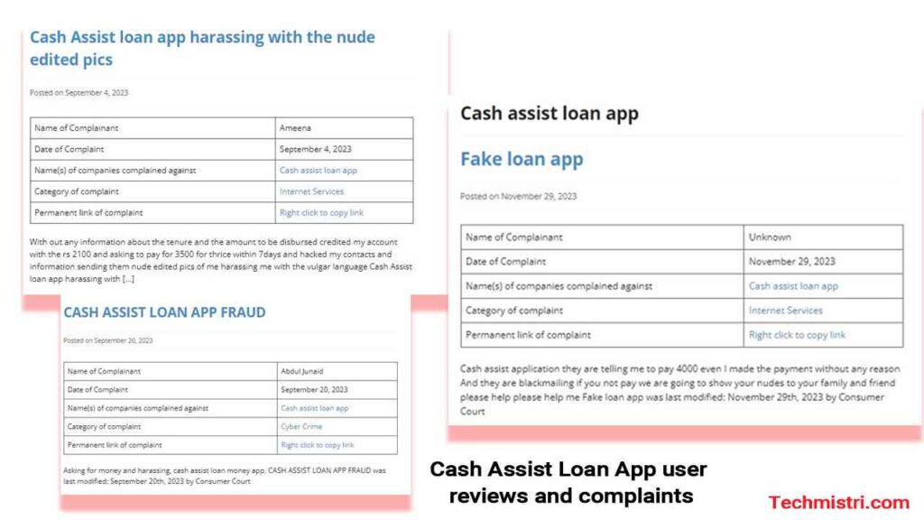 Cash Assist Loan App user reviews and complaints