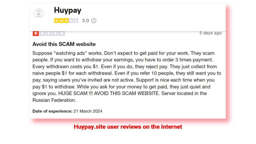 Huypay.site user reviews on the internet